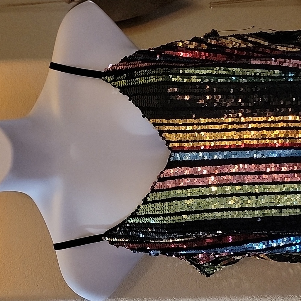 INC Women's Multi Color Stripe Sequined Glam Adjustable Strap Top XXL NWT - Picture 2 of 11